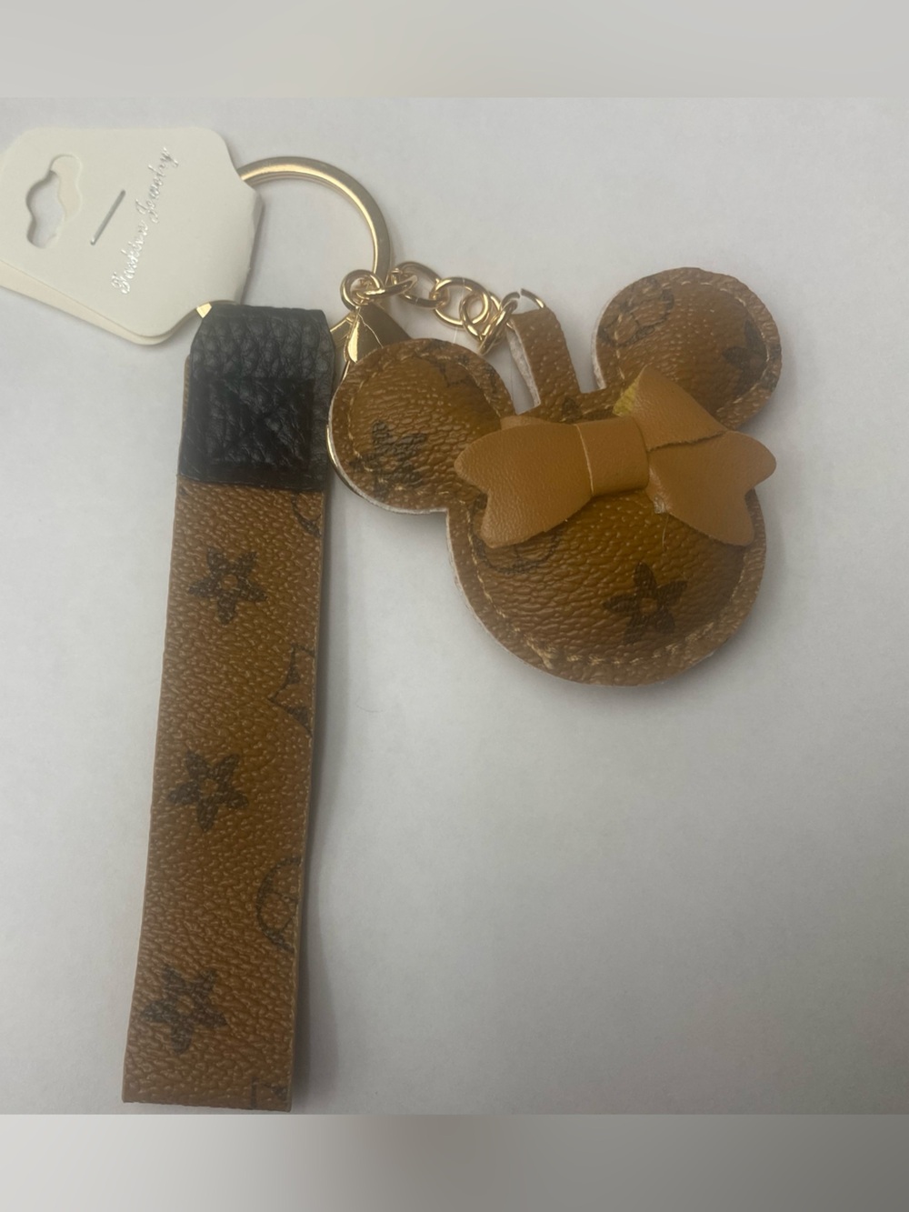 FASHION Minnie Mouse Monogram Brown Wristlet Keychain  or Bag charm